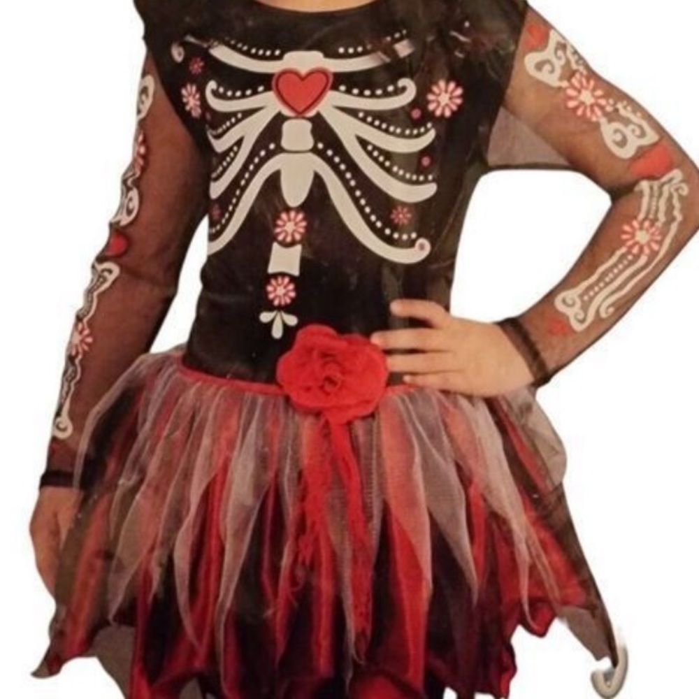 Day of the Dead Halloween Costume Scared to the Bone Skeleton Child M 7 - Picture 4 of 10